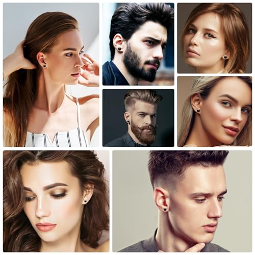 6 Paar ohrstecker schwarz Set 3/4/5/6/7/8mm ohrringe herren Dot Ohrstecker männer aus Edelstahl Unisex Ohrstecker Runde Ohr-Schmuck für Herren Damen (Schwarz flach)