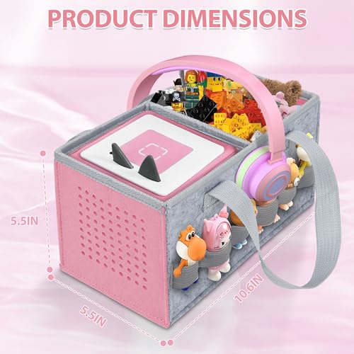 Image of IBVIVIC Carrying Case for Toniebox Starter Set and Figurines, Portable Travel Felt Cloth Musical Toy Folding Bag with Handle for Toniebox 2 and Accessories (Sakura Pink)