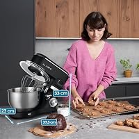 KLAMER Küchenmaschine Classic 1400 W – 5,5 L Rührschüssel aus Edelstahl, Knet-, Rühr- & Schneebesenaufsatz, Timer & LED-Display, stabile Saugnapffüße, ideal für Brot-, Kuchen- & Pizzateig – Ansicht 2