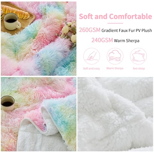Image of yescool Weighted Blanket for Adults (20 lbs, 60 inch x 80 inch, Rainbow) Heavy Blanket for Sleeping Perfect for 140-160 lbs, Queen Size Faux Fur Blanket with Premium Glass Bead, Machine Washable