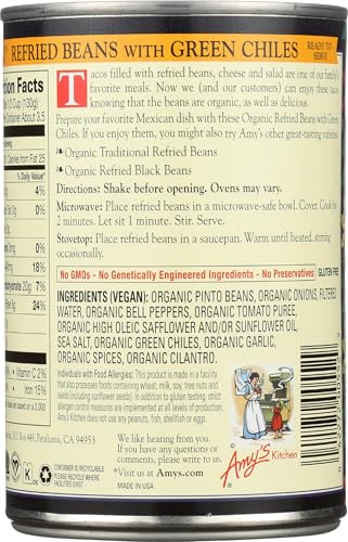 Image of Amys, Beans Refried With Green Chiles Organic, 15.4 Ounce