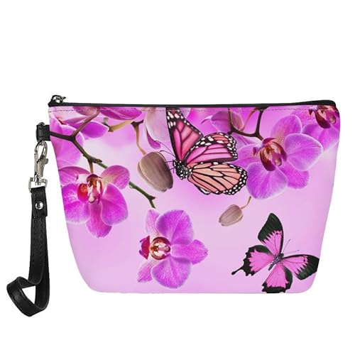 Borsa cosmetica da donna borsa da toilette da viaggio da bagno per pelle per trucchi e portamonete Orchidea farfalla Organizer per borse