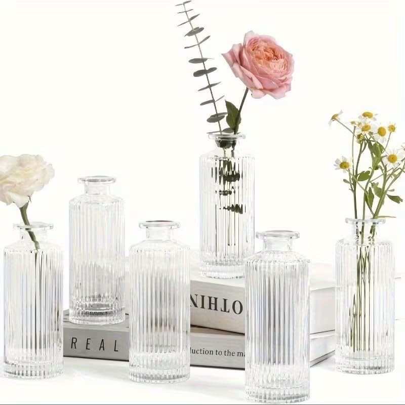 Glass Clear Antique Centrepiece for Mini Flowers- Antique Collections for Floral Arrangements, Home Decorations Item for Home Décor, Bud Vases for Flowers, (Pack of 6)-image-45