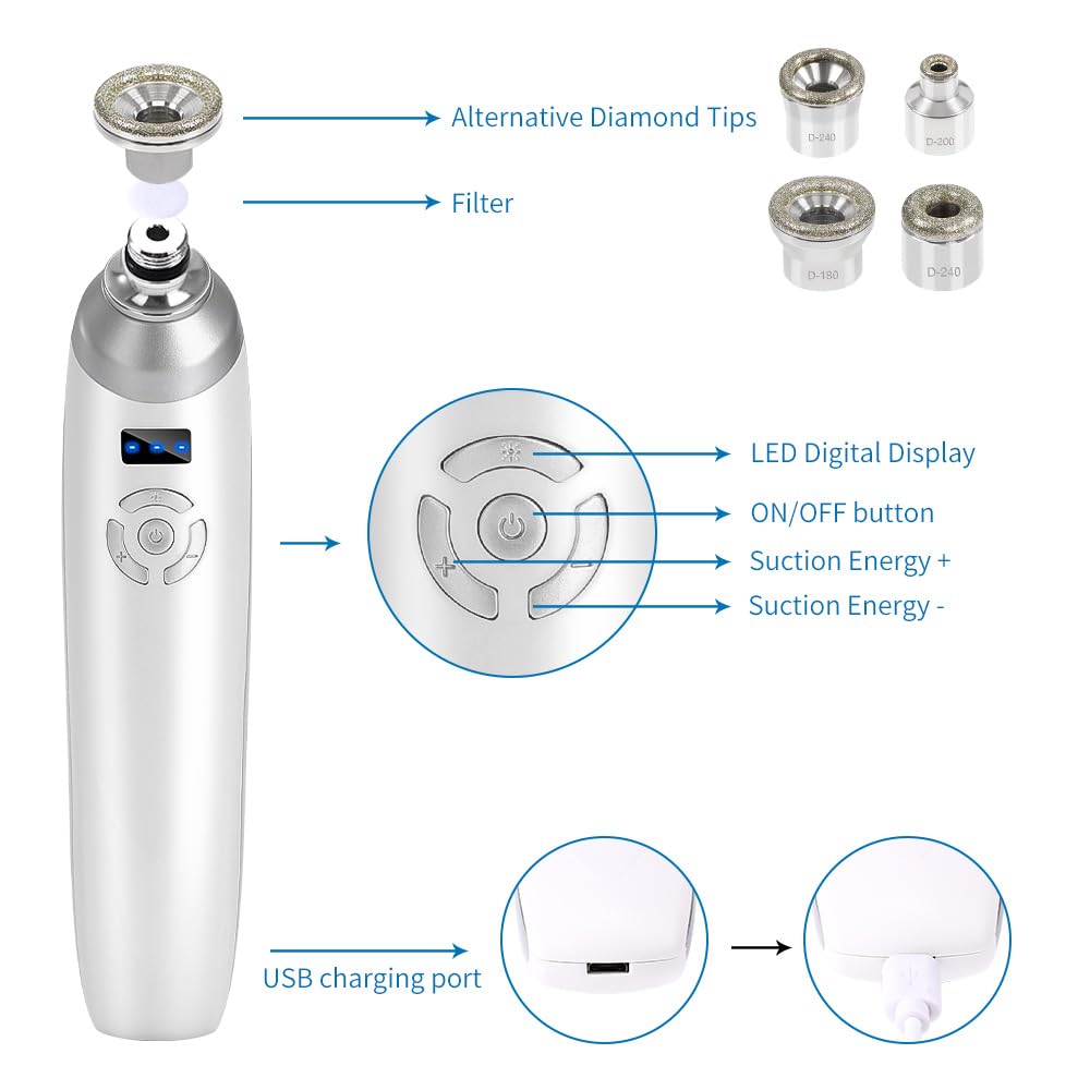 Macchina per microdermoabrasione facciale con 9 teste diamante ricaricabile USB