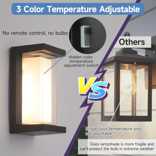 Image of Outdoor Lights for House 24W Exterior Lighting Fixtures 3-Color Adjustable 2200LM IP65 Waterproof Aluminum Exterior Wall Light Compatible with Dimmers for Patio, Yard, Back Yard 2 Pack