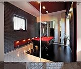 Ambesonne Modern Curtains, House with Snooker Table Hobby Pool Game Flat Furniture Leisure Time Print, Living Room Bedroom Window Drapes 2 Panel Set, 108' X 90', Brown White