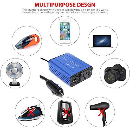 150W Car Power Inverter - DC 12V to 110V AC Converter 4.2A Dual USB Charging Ports Car Charger Adapter Modified Sine Wave Converter for Car Cigarette Lighter with AC Outlet for Car - Thumbnail 3
