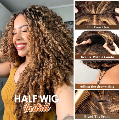 Image of XSY Burmese Curly Half Wig Human Hair 14 Inch Highlight Ombre P2 /30#