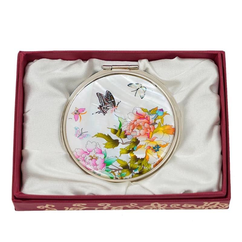 February Mountain Mother of Pearl Compact Mirror – Dual Magnification Gift for Women, Mom, Sister – Birthday or Christmas Idea (1, Flower)