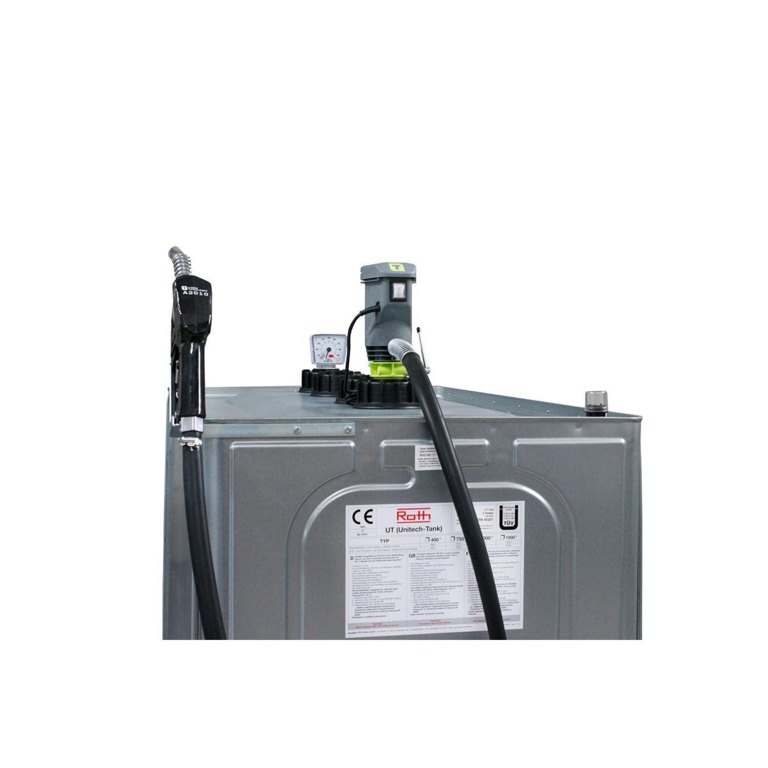 Horn – Tecalemit UNI Dieseltankpaket 1000 Liter – Doppelwandig PE Mit Verzinktem Mantel, Inkl. Pumpe W40 A, 32 L/min, Zapfpistole, Füllstandsanzeige