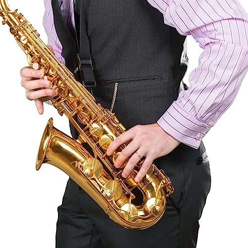 Jiozermi Saxophone Neck Strap, Soft Adjustable Leather Padded, Sax Neck Strap with Plastics Hooks for Sax Music Instrument