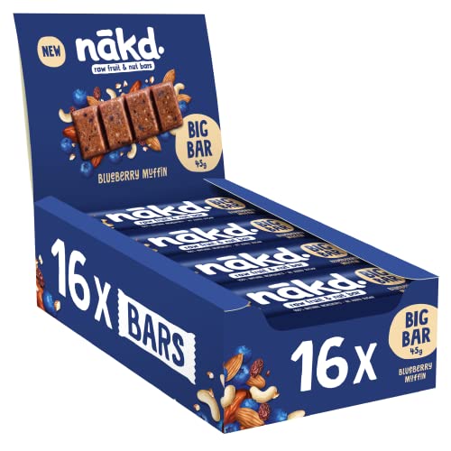 Nakd Blueberry Muffin Big Bar - Vegan - Gluten Free - Healthy Snack, 45g (Pack of 16 bars) Nakd Blueberry Muffin Big Bar - Vegan - Gluten Free - Healthy Snack, 45g (Pack of 16 bars)