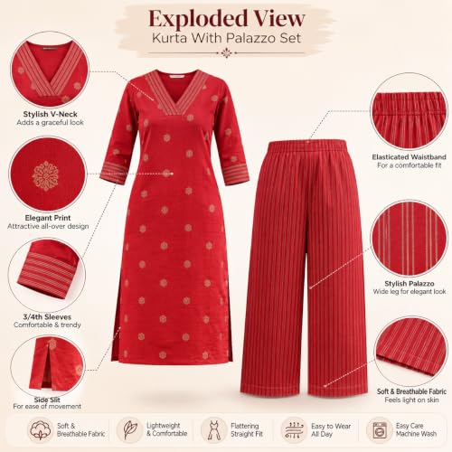 Image of Celary Women's Kurtas & Kurtis|Printed Straight Kurti with Palazzo Pants|Ethnic Kurti Set for Woman|Casual Suit Set for Women with Size S to 3XL|Stylish Dress for Woman