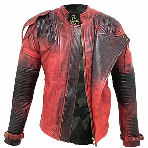 SID Mens Light Red Robotic Design Lambskin Leather Jacket, Biker Jacket Star Lord Jacket