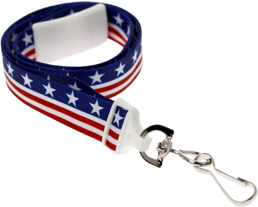 Specialist ID 10 Pack - American Flag Lanyard for ID Badges & Keys - Patriotic USA Lanyards for Fourth of July Supplies - Red White & Blue Stars & Stripes - Soft Fabric Safety Breakaway Clasp