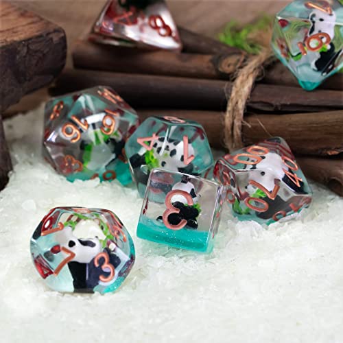 Image of Cusdie 7-Die Dice DND, Polyhedral Dice Set Filled with Animal, for Role Playing Game Dungeons and Dragons D&D Dice MTG Pathfinder (Panda w /Bamboo)