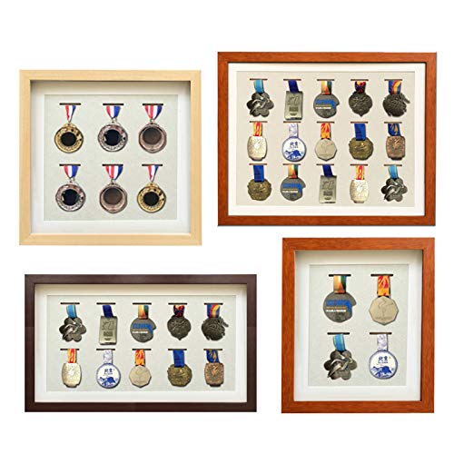 Expositor de medallas de madera maciza marco de exhibición elegante de pared 4