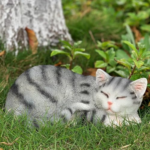 Garden Whisper Cat Statue - Grey Resin (11.4in L x 7.1in W x 4.3in H)