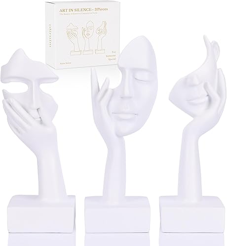 Miniatura 18 de Juego de 3 estatuas grandes de Thinker - Figuras abstractas de arte negro para sala de estar, dormitorio, estantes, escritorio de oficina