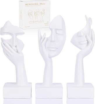 3 Pcs Thinker Large Statue Set - White Art Abstract Home Accent Figurines for Living Room, Bedroom, Shelves, Office Desktop, Coffee Table Decor, Gift for Women 3 Pcs White, 9"