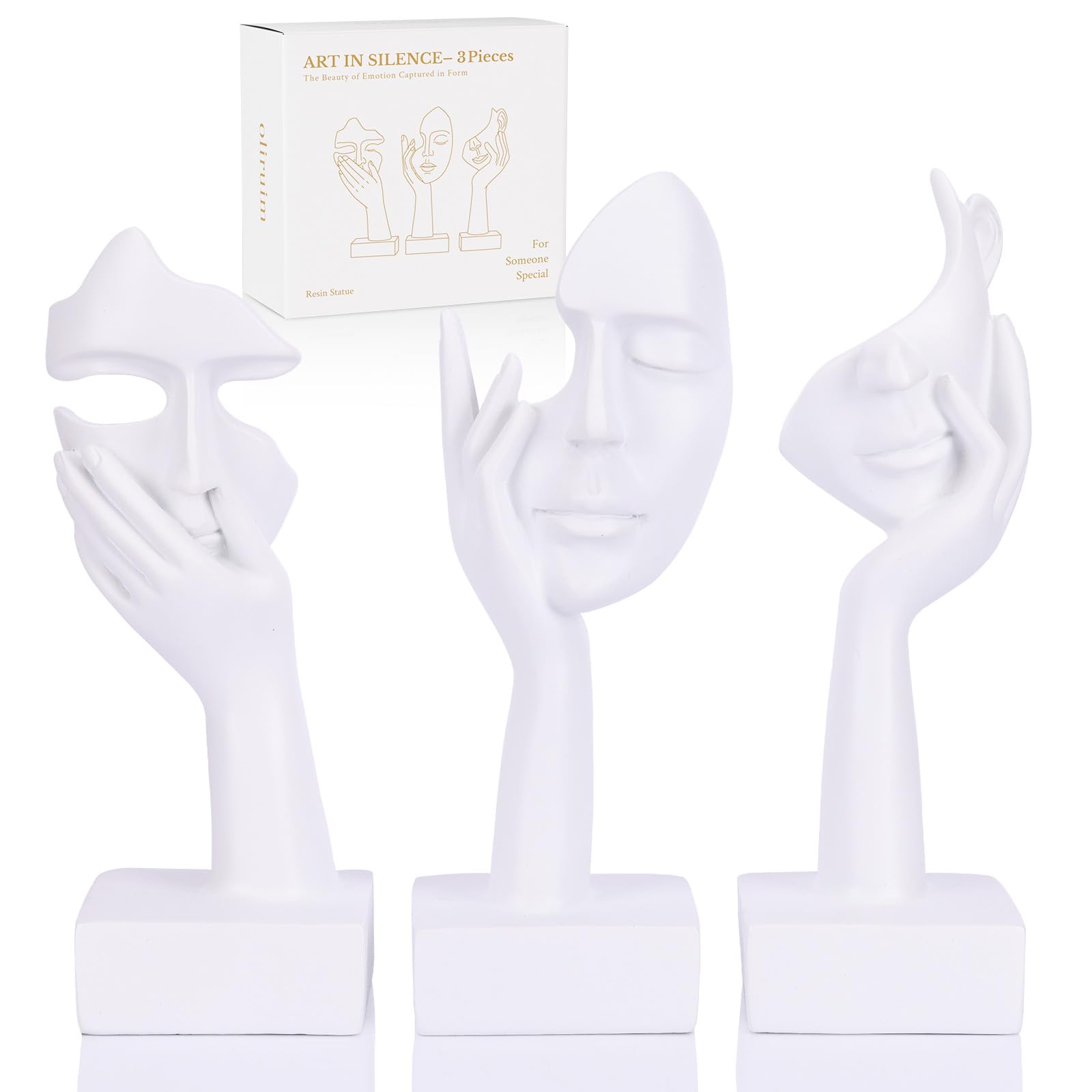 oliruim 3 Pcs Thinker Large Statue Set - White Art Abstract Home Accent Figurines for Living Room, Bedroom, Shelves, Office Desktop, Coffee Table Decor, Gift for Women (3 Pcs White, 9")