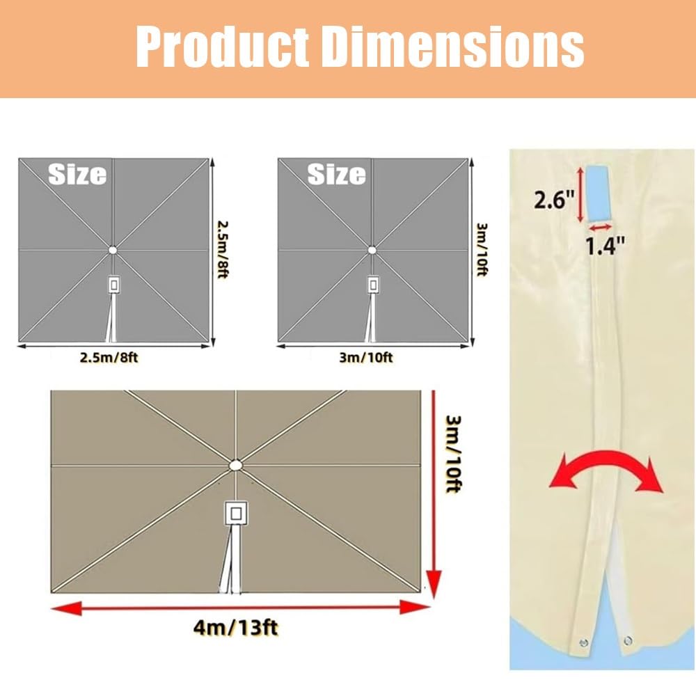 3x3.0m Telo Di Ricambio Per Ombrellone Decentrato, Copertura Di Ricambio Per Parasol Quadrato, Tessuto Per Ombrelloni Da Giardino Mercato(Khaki,3x3.0m/9.8x9.8ft)