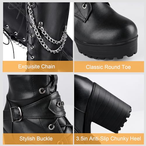 Women Fashion Platform Block Heels Knee High Boots Lace up2