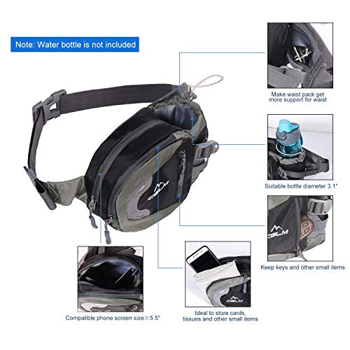 Fanny Pack Waist Bag for Men Women Water Bottle Holder Adjustable Belt for Hiking Travel Outdoor Walking Running Carry iPhone Money Black