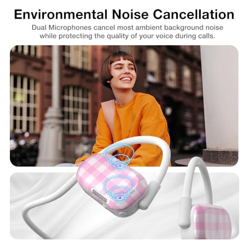Image of Purity Air Open Ear Headphones - True Air Conduction Wireless Bluetooth Open Ear Earbuds with Dual Mic for iPhone /Android - Secured Long Wearing Comfort, Sports Sweat Resistant (Pink Checkers)