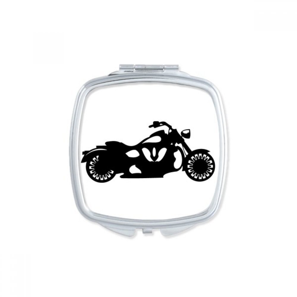Miroir compact carré noir avec silhouette de moto mécanique un mini miroir de poche multicolor