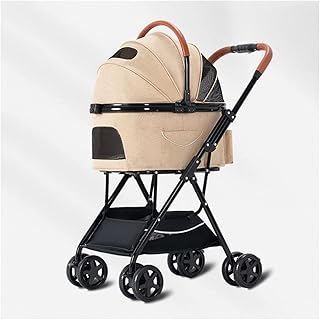 Carrinho para animais de estimação para cães/gatos pequenos e médios Carrinho de animais de estimação Carrinho de cachorro e gato Carrinho de bebê separável para cães Carrinho de bebê com 4 rodas Carrinhos de passeio leves dobráveis (caqui)