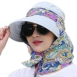 Sonnenhut Damen Sonnenmütze Outdoor Strandhut Staubdicht Sommerhut Faltbare Hut Anti-UV Atmungsaktiv mit Reißverschluss Sonnenschutz breite Krempe Kappe für Reisen Besichtigung Bergsteigen Wandern