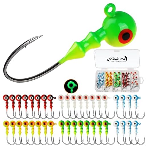 Dovesun Jig Heads for Fishing, Painted Jigheads with 3D Eye Ball Glowing Walleye | Bass | Crappie jigs 1/8oz 40pcs