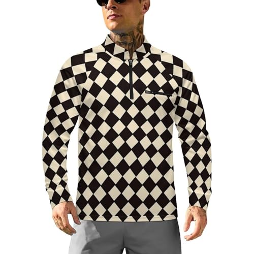 Geometric Rhombus Pattern Men's Sun Protection Shirts UV SPF UPF 50+ Long Sleeve Rash Guard Lightweight