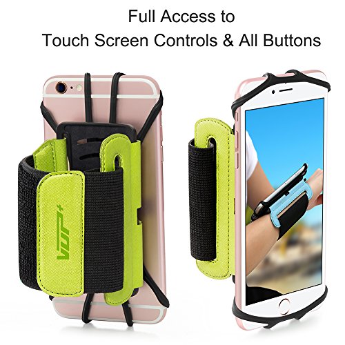 VUP Wristband Phone Holder for iPhone Xs Xs Max XR X 8 8 Plus 7 7 Plus 6S 6 5S Samsung Galaxy S9 S8 Plus S7 Edge, Google Pixel, 180° Rotatable, Great for Hiking Biking Walking Running Armband (Green)