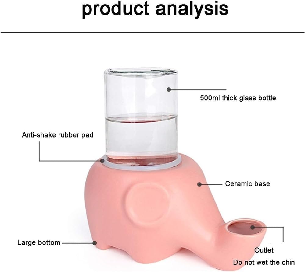Reagar, fontana d'acqua in ceramica per gatti con vetro Bttle da 500 ml, erogatore automatico di acqua per animali domestici, ultra-silenzioso, a forma di elefante, fontanella per gatti e cani, non