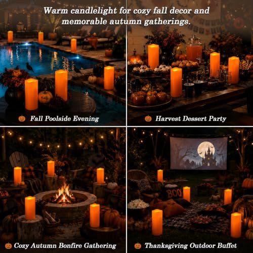 Image of Homemory Large Orange Flameless Candles, Waterproof, Remote Timer, 2 Pack
