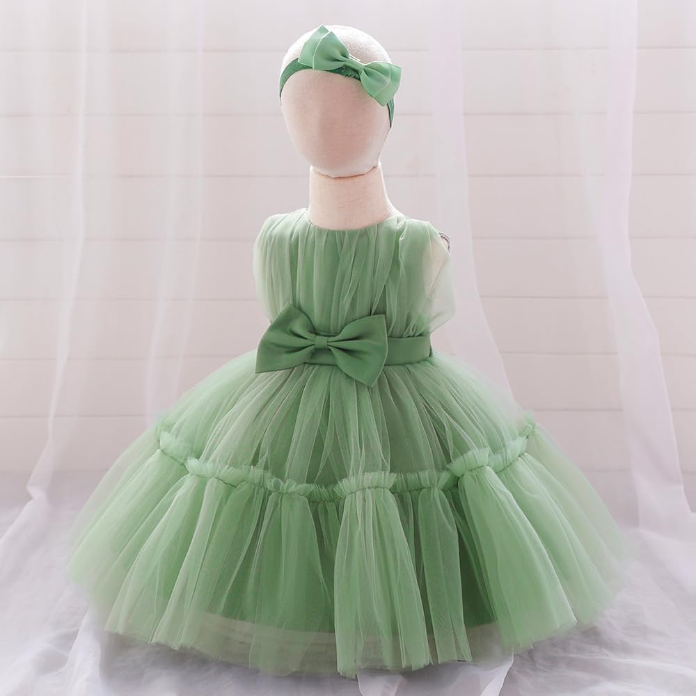 Baby Girl Tulle Dress Flower Design Sleeveless Princess Dress Bowknot Tutu Dresses with Headwear - Image 2