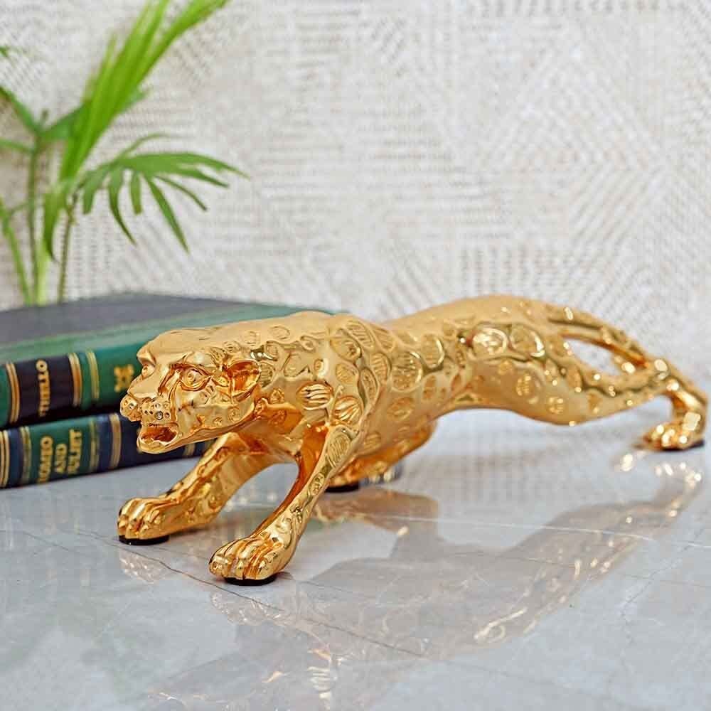 Askprints Heavy Metal Large Animal Figurine Panther Statue for Home Decor, Bring Good Luck and Success,Gifting Showpiece Size Large Golden Color 1 Piece