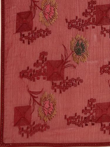 Image of Panzora Women's Chiffon Embroiderd Saree With Blouse Piece