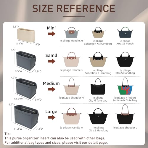 Image of Doxo Purse Organizer Insert for Longchamp Le Pliage, Premium Felt Tote Bag Organizer with 8 Compartments and Zippered Pocket (Light Grey, Large)