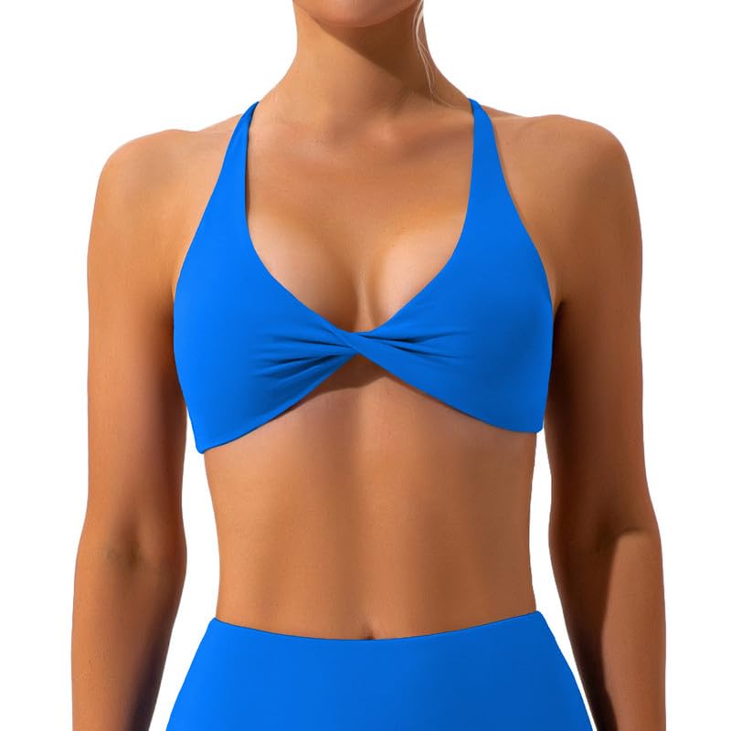 Litthing Sujetador Deportivo Sexy Mujer Corte Bajo Sin Espalda Cuello en V Fitness Top Corto Cruzado Acolchado Extraíble Espalda Atlético Bralettes para Yoga Gym Entrenamiento