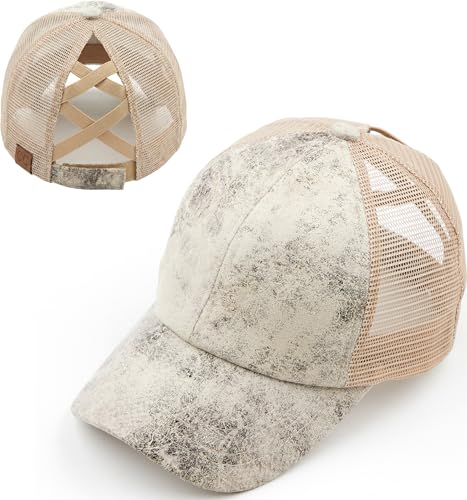Image of Funky Junque Womens Baseball Cap Dad Hat Ponytail Messy Bun Trucker Ponycap