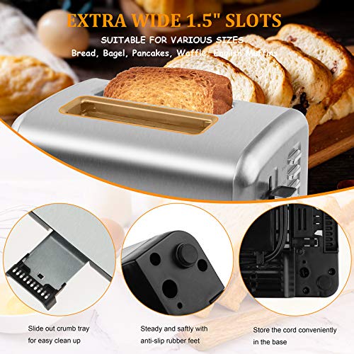 Toaster 2 Slice Stainless Steel Toasters with Removable Crumb Tray Toaster 2 Slice Best Rated Prime Two Slice Toaster with Quick Check/Reheat/Cancel/Bagel/Defrost Function + 7 Browning Setting
