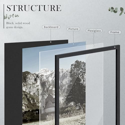 Image of 24x36 Poster Frame Set of 4, Solid Wood Picture Frames, Display 24x36 Photos without Mat, Horizontal or Vertical Wall Mounting Poster Frame, Black Woodgrain