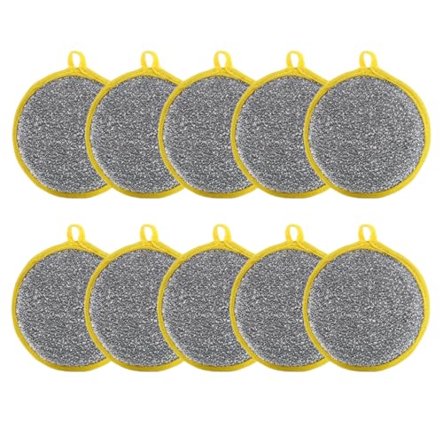FRCOLOR Esponjas Redondas de Esponja de Doble Cara para Lavar Platos, 10 Unidades, Multiusos para Cocina, Limpieza Eficaz de Grasa y Rápida Ventilación, Estropajo Resistente para Ollas