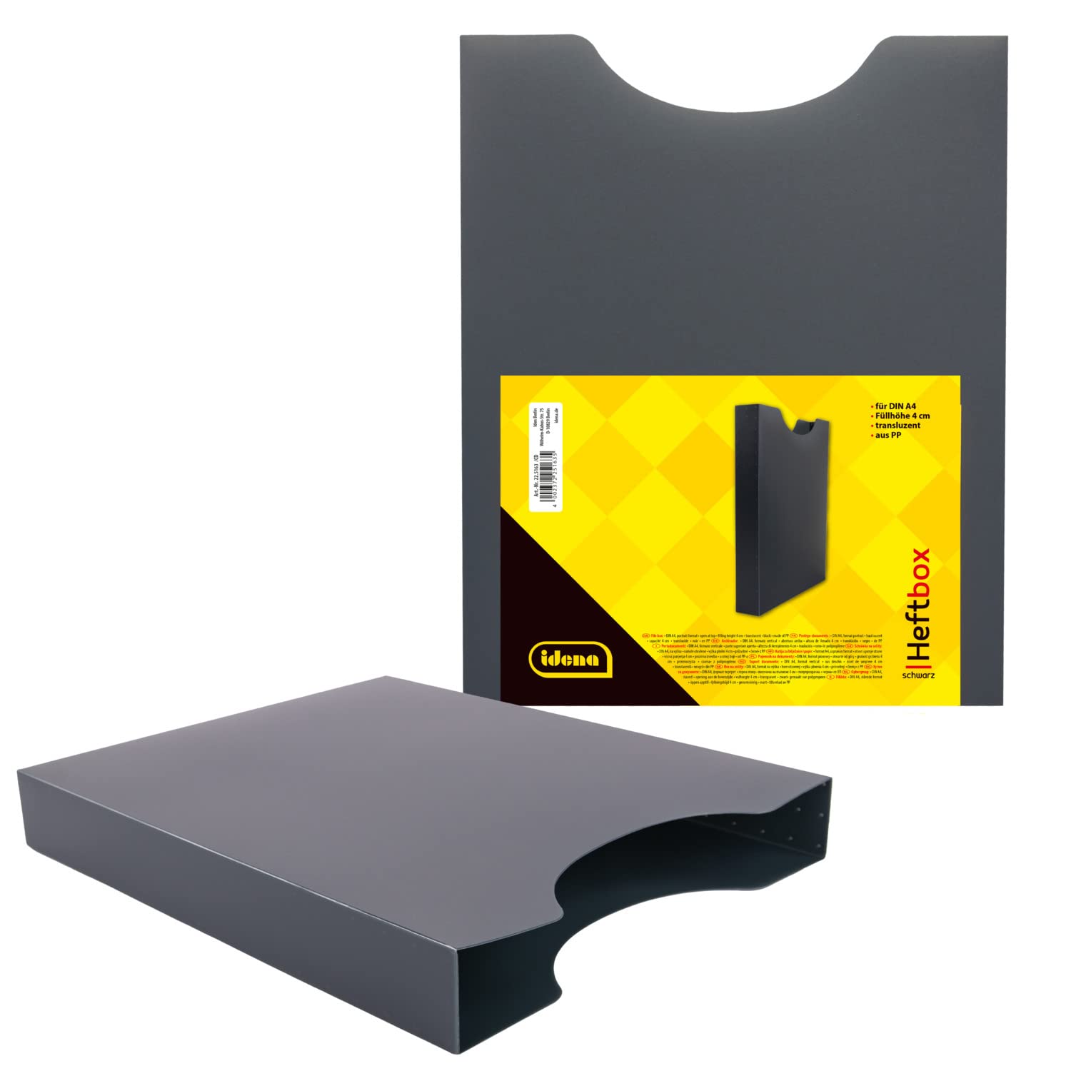 Idena 90167 - Heftbox für DIN A4, Hochformat, aus PP, Füllhöhe 4 cm, schwarz, 6 Stück