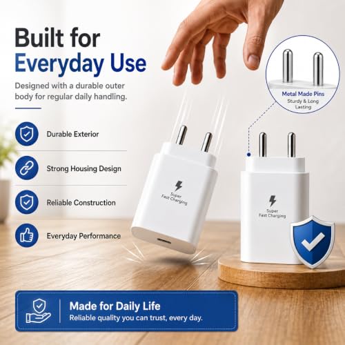 Image of Zybux 25-Watt USB C PD PPS Charger Adapter Compatible with Samsung Galaxy Z Flip 5|4|6|Tab|S11|S10|S9|FE|Lite|Ultra|Plus, Mini Wall Charging Adaptor Block for Android Phone Tablet, White