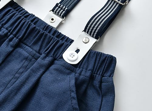Image of Boarnseorl Baby Boys Pants Sets, Infant Long Sleeve Shirt + Pants + Bow Tie + Suspenders Outfits