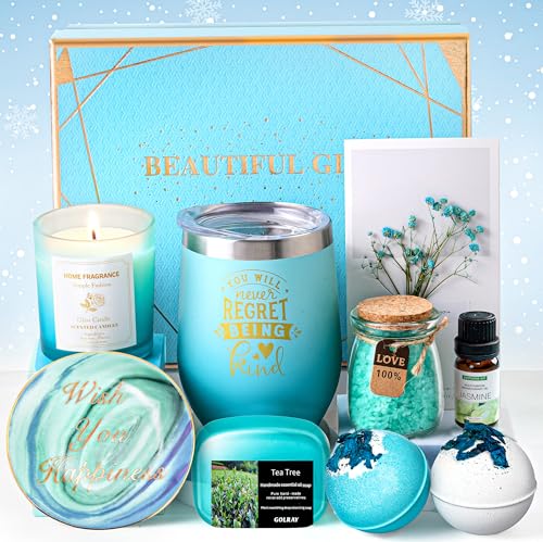 Golray Birthday Gifts for Women, Relaxing Spa Basket Set Self Care Gift for Her, Unique Stocking Stuffers Valentine Baskets for Woman Who Have Everything